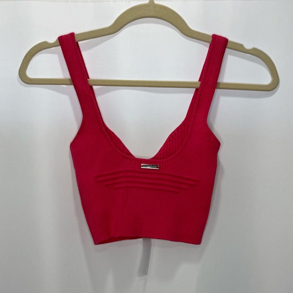 NWT Maniere De Voir Pink Ribbed Contour Crop Top - Picture 7 of 13